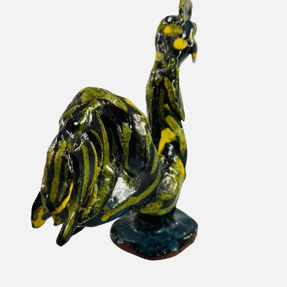 Vintage Mary Ferguson Pottery Folk Art Chicken Rooster Farmhouse Figurine Green